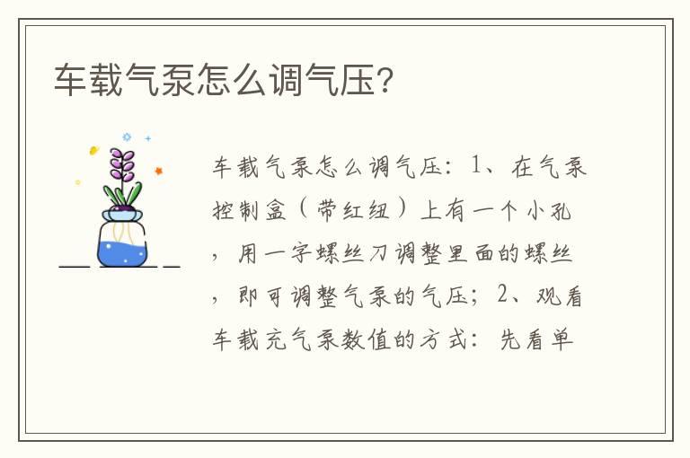 车载气泵怎么调气压?