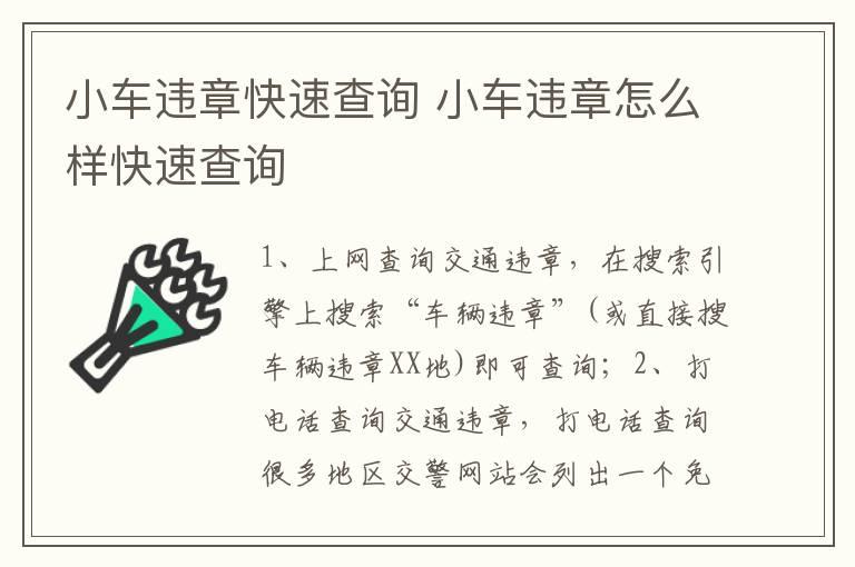 小车违章快速查询 小车违章怎么样快速查询