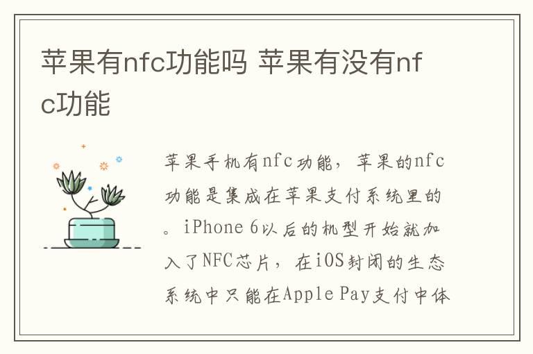 苹果有nfc功能吗 苹果有没有nfc功能