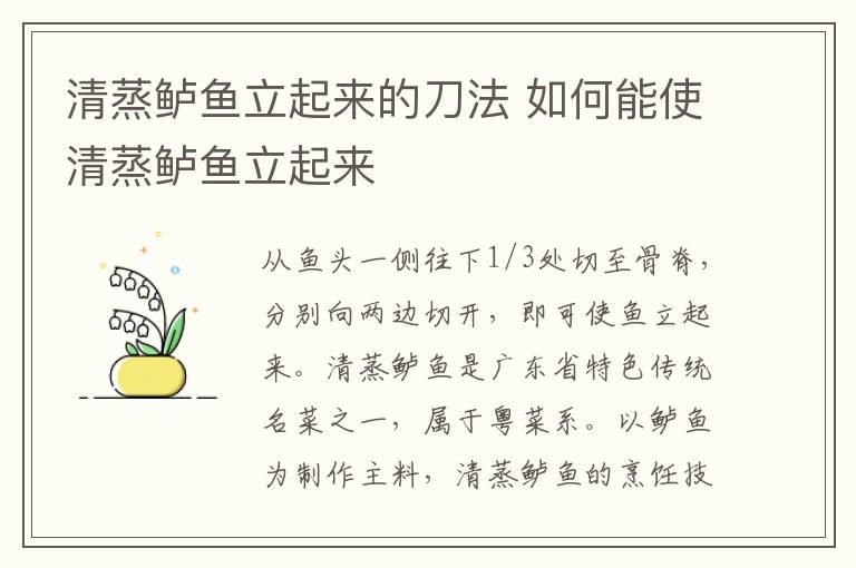 清蒸鲈鱼立起来的刀法 如何能使清蒸鲈鱼立起来