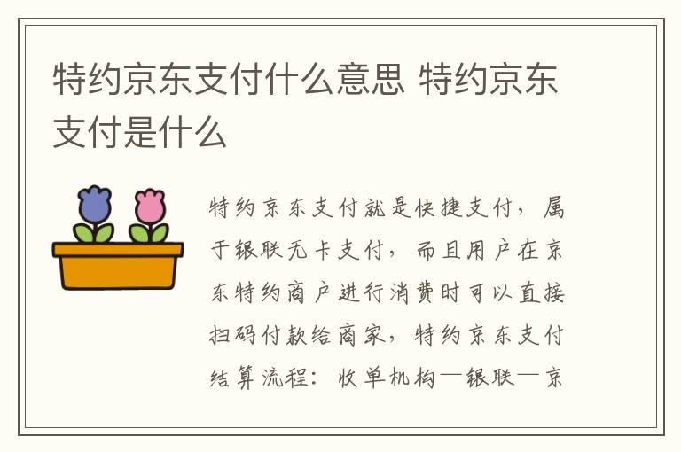 特约京东支付什么意思 特约京东支付是什么