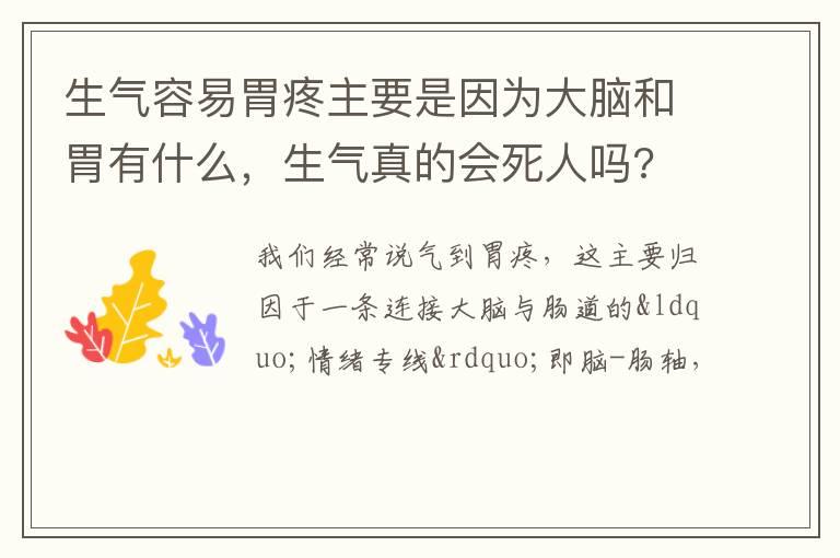 生气容易胃疼主要是因为大脑和胃有什么，生气真的会死人吗?