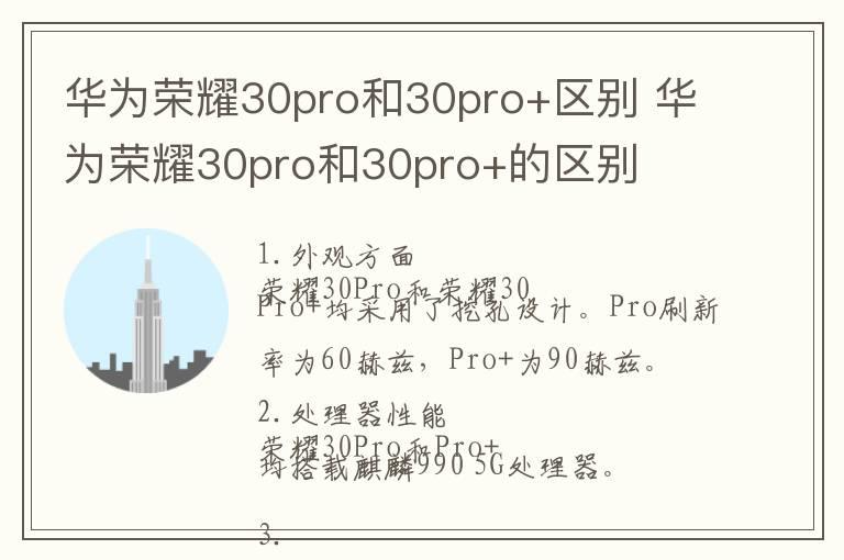 华为荣耀30pro和30pro+区别 华为荣耀30pro和30pro+的区别