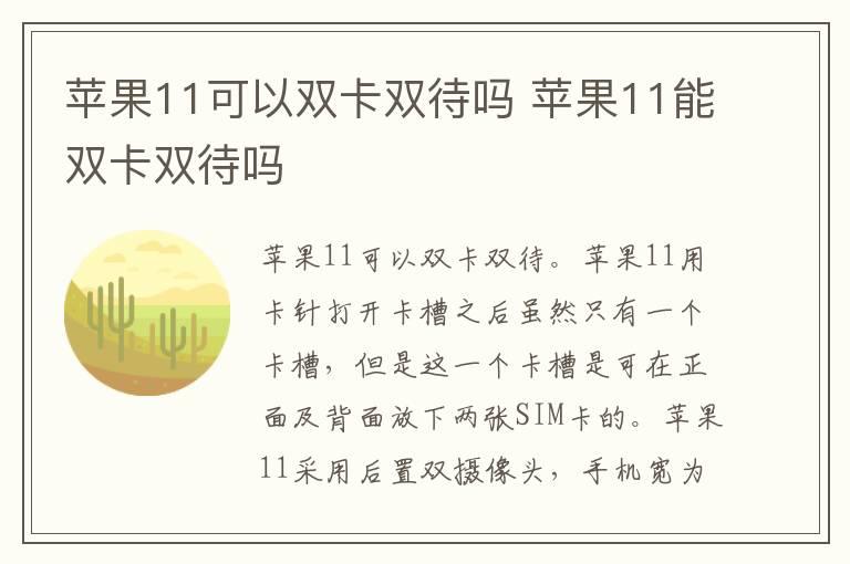 苹果11可以双卡双待吗 苹果11能双卡双待吗