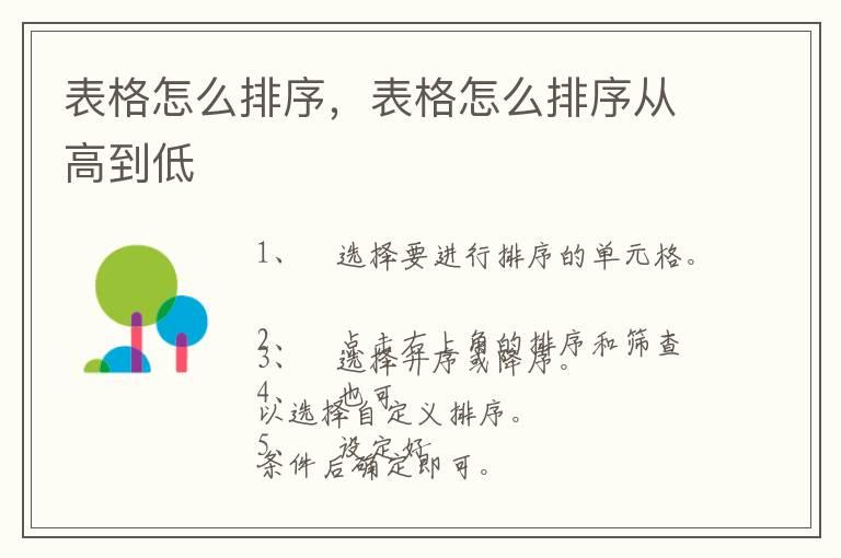 表格怎么排序，表格怎么排序从高到低