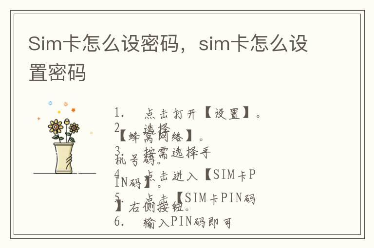 Sim卡怎么设密码，sim卡怎么设置密码