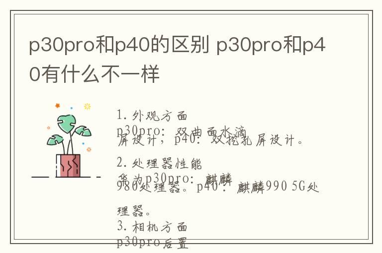 p30pro和p40的区别 p30pro和p40有什么不一样