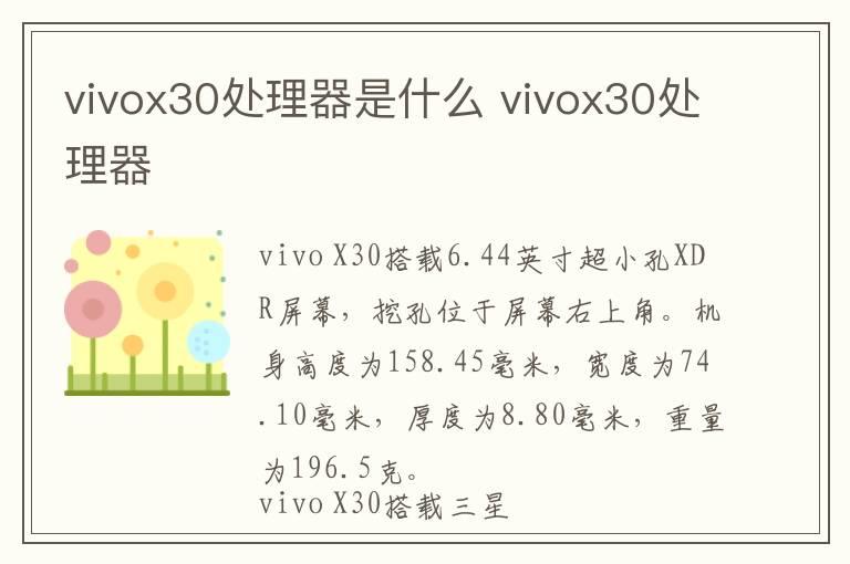 vivox30处理器是什么 vivox30处理器